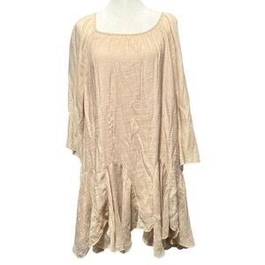 BOHO Indigo Soul Muslin Tunic Dress Asymmetrical Handkerchief Hem Natural EC